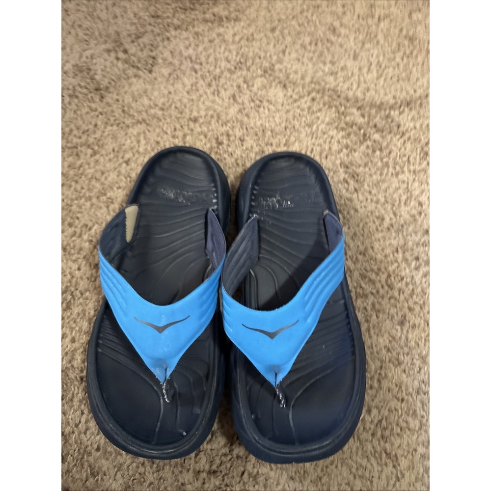 Hoka Mens One One Ora Recovery Flip Flops Black Blue Sandals Thong Size 9